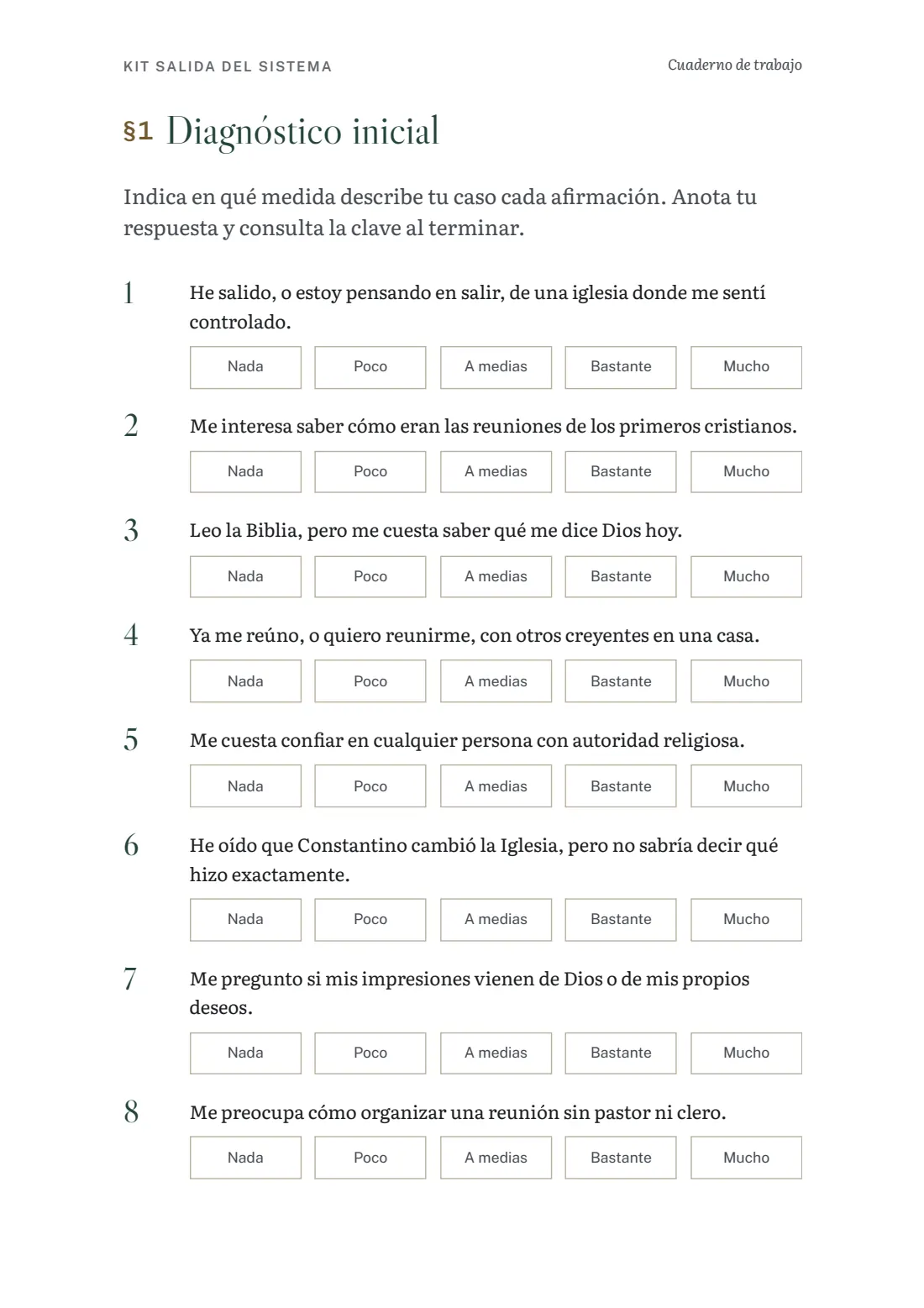 Página del cuaderno con el diagnóstico inicial