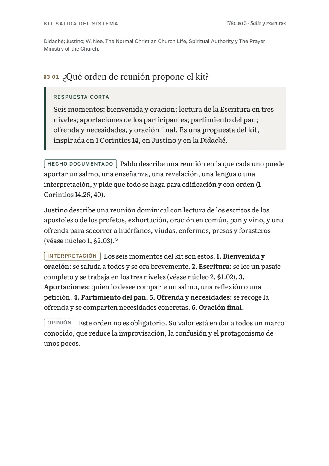 Página del núcleo 3 sobre una reunión sin clero