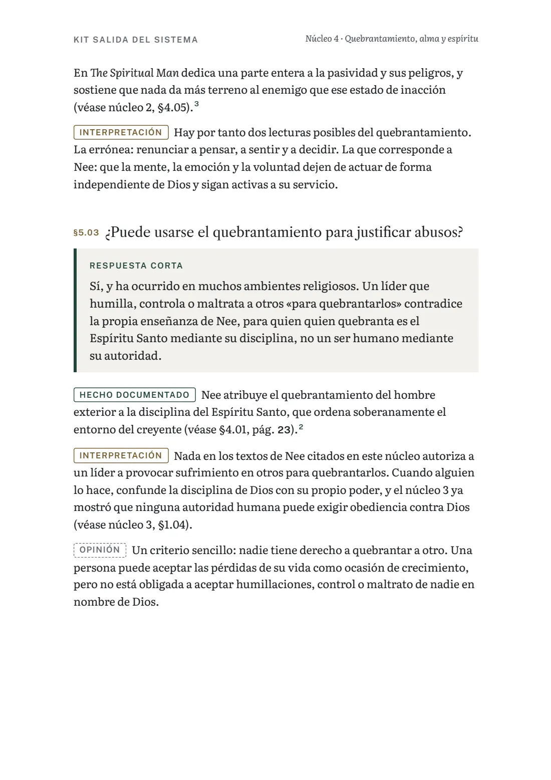Página del núcleo 4 sobre el quebrantamiento y los abusos
